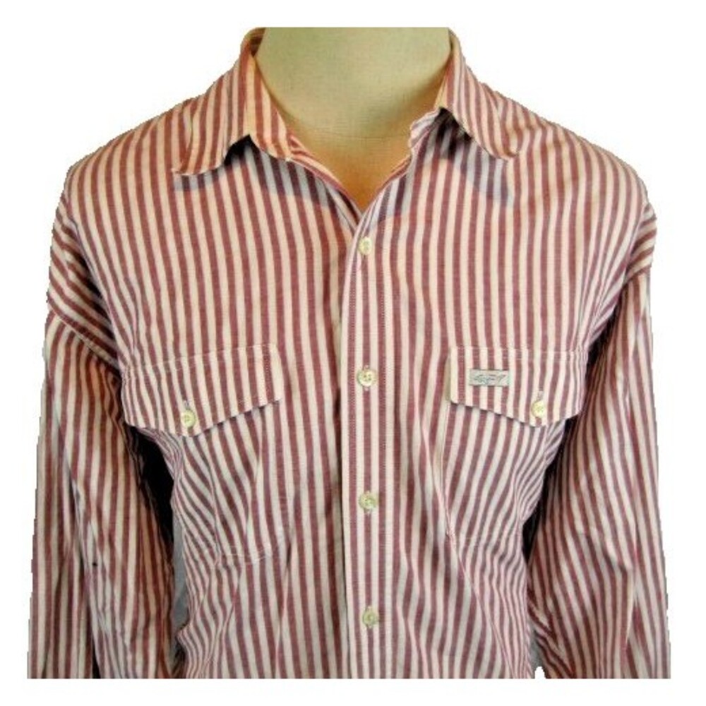 Mens Greg Norman Maroon Stripe LS Casual Cotton Shirt Top sz XL